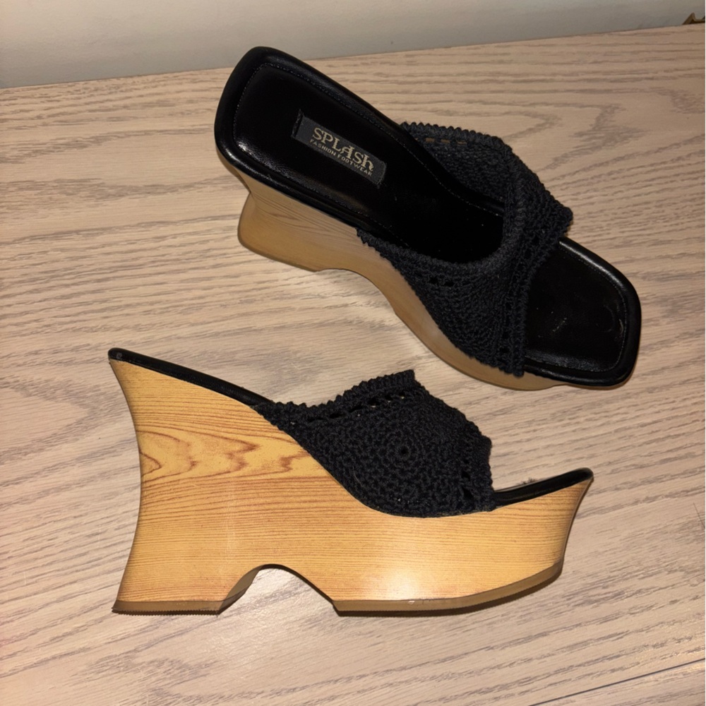Black Wedge Sandals